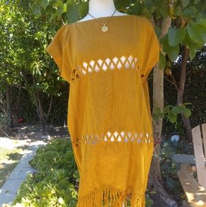 Vintage handmade mustard cutout swimsuit coverup size medium.
